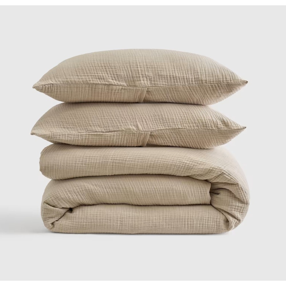Quince Organic Airy Gauze Duvet Cover Set Queen Size Dune Cotton w/ Shams